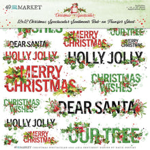 Load image into Gallery viewer, 49 And Market - Rub-Ons 12&quot;X12&quot; - Christmas Spectacular 2023 - Sentiments. One 12&quot;x12&quot; sheet of rub-on transfers. A variety of various sentiments in black and white. They can be applied to a variety of clean surfaces for a unique and beautiful effect. Available at Embellish Away located in Bowmanville Ontario Canada.
