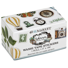 Cargar imagen en el visor de la galería, 49 And Market - Washi Sticker Roll - Wherever. One roll of assorted die-cut washi stickers. Each 3 inch roll has a repeat of approximately 13 inch long - 27 images repeated for a length of 3 meters. Available at Embellish Away located in Bowmanville Ontario Canada.
