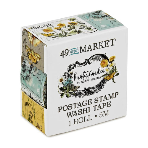49 And Market - Washi Tape Roll - Postage - Krafty Garden. Postage Stamp Washi tape is a continuous masking-like roll of perforated semi transparent tape. Available at Embellish Away located in Bowmanville Ontario Canada.