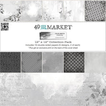Charger l&#39;image dans la galerie, 49 And Market Collection Pack 12&quot;X12&quot; - Color Swatch: Charcoal. The collection features 5 double-sided patterned papers in Charcoal and carrying shades of gray as well as a hint of antique white, 2 of each sheet. Available at Embellish Away located in Bowmanville Ontario Canada.
