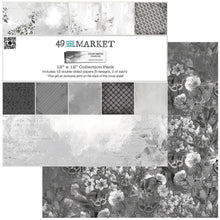 Load image into Gallery viewer, 49 And Market Collection Pack 12&quot;X12&quot; - Color Swatch: Charcoal. The collection features 5 double-sided patterned papers in Charcoal and carrying shades of gray as well as a hint of antique white, 2 of each sheet. Available at Embellish Away located in Bowmanville Ontario Canada.
