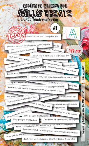 Aall & Create - Ephemera - #1 - Bite Me - White. Ephemera Die Cuts 192 pieces. Available at Embellish Away in Bowmanville Ontario Canada.