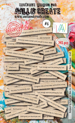 Aall & Create - - Ephemera - #4 Tiny Words - Kraft. Ephemera Die Cuts 243 pieces. Available at Embellish Away in Bowmanville Ontario Canada.