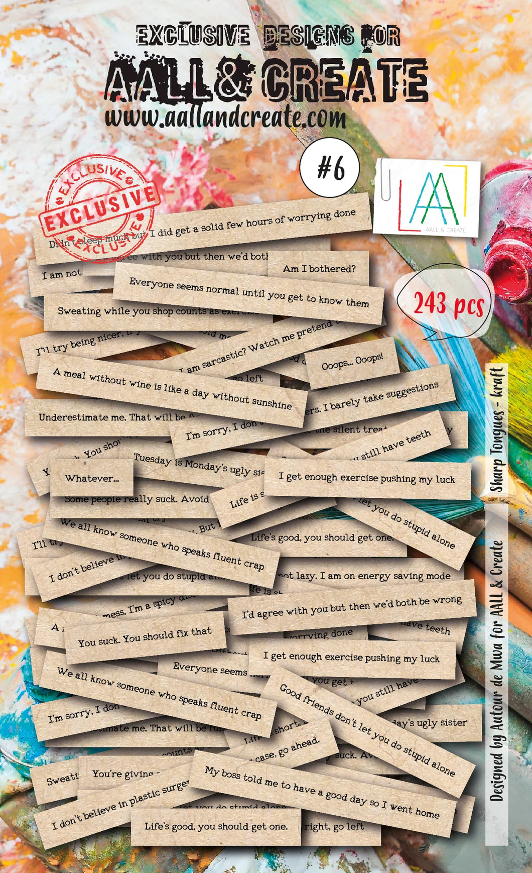 Aall & Create - - Ephemera - #4 Tiny Words - Kraft. Ephemera Die Cuts 243 pieces. Available at Embellish Away in Bowmanville Ontario Canada.