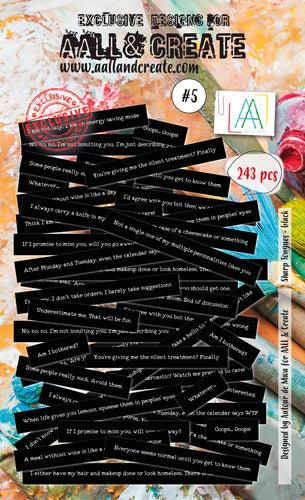 Aall & Create - Ephemera - #5 - Sharp Tongues - Black. Ephemera Die Cuts - 243 die-cuts per pack. Beautifully designed card cut outs. Pieces vary.