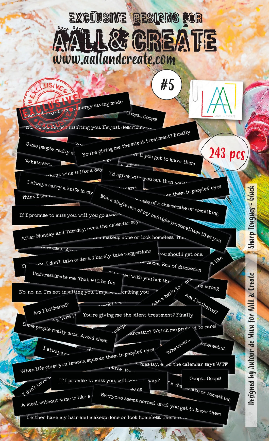 Aall & Create - Ephemera - #5 - Sharp Tongues - Black. Ephemera Die Cuts - 243 die-cuts per pack. Beautifully designed card cut outs. Pieces vary.