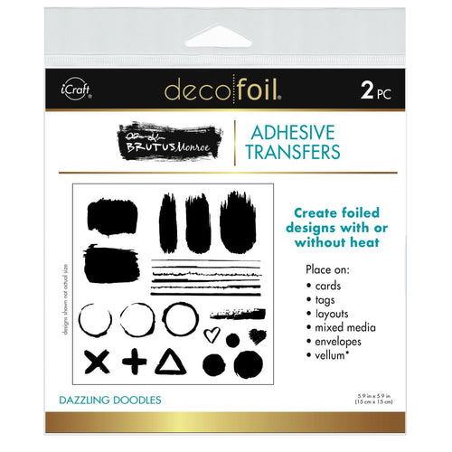 Brutus Monroe - Deco Foil Adhesive Transfer Sheets - Dazzling Doodles. Make your mark with Deco Foil Adhesive Transfer Designs - which features designs and coordinating words in the signature Brutus Monroe style. Available at Embellish Away located in Bowmanville Ontario Canada.