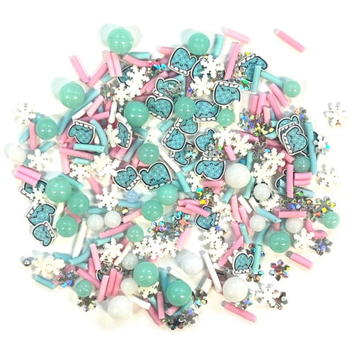 Buttons Galore - Mix Upz Craft Embellishments - 10g - Pastel Blizzard. These fun mixes will include a combination of polymer clay pieces, acrylic round, flat back gems, brilliant iridescent plastic shaped confetti sequins and other embellishments. Available at Embellish Away located in Bowmanville Ontario Canada.