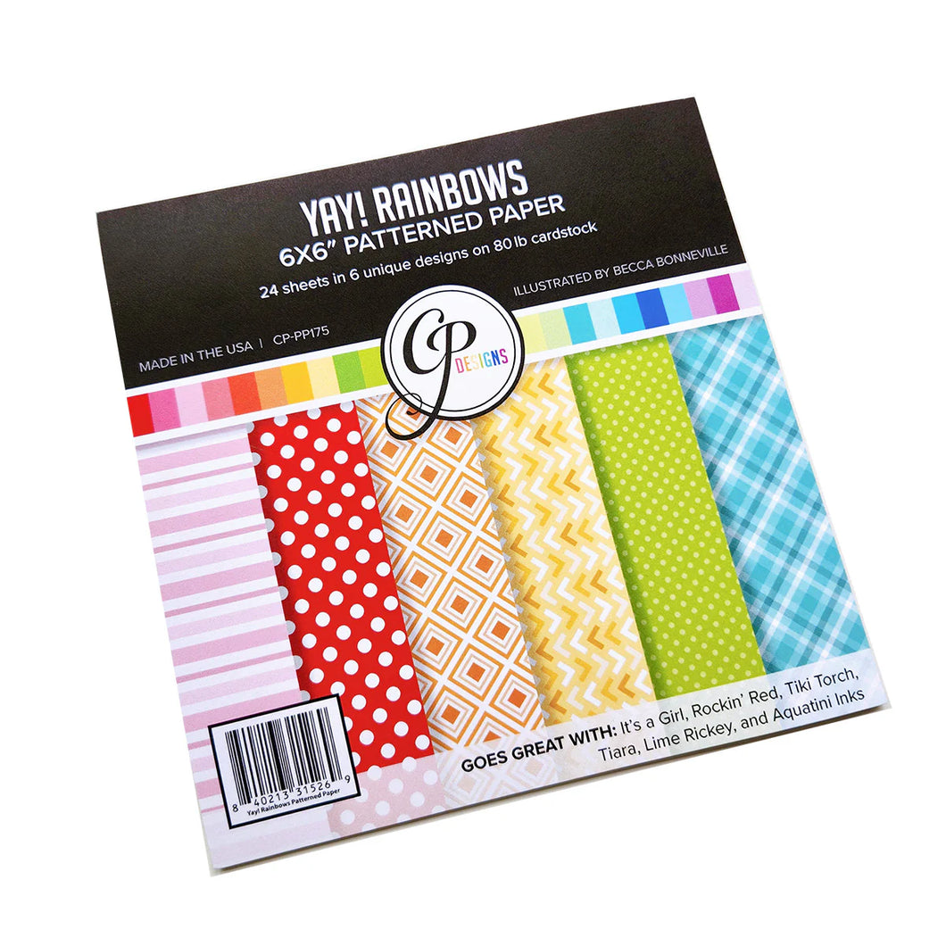 Catherine Pooler - 6x6 Patterned Paper - YAY! Rainbows. Available at Embellish Away located in Bowmanville Ontario Canada.
