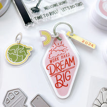 Load image into Gallery viewer, Catherine Pooler - Dies - Suite Motel Key. Create your own Suite Motel Key set with these fun dies. The dies include a key die, tags and &quot;metal&quot; keyring dies for so many fun layering options. Available at Embellish Away located in Bowmanville Ontario Canada. Example by brand ambassador.
