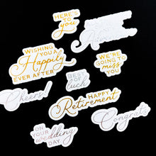 Cargar imagen en el visor de la galería, Catherine Pooler - Hot Foil Plates &amp; Dies - Cheers to You. Foil an elegant congratulatory sentiment. This pairing will allow you to foil the perfect sentiment for weddings, engagement, retirement, moving and new jobs. Available at Embellish Away located in Bowmanville Ontario Canada.
