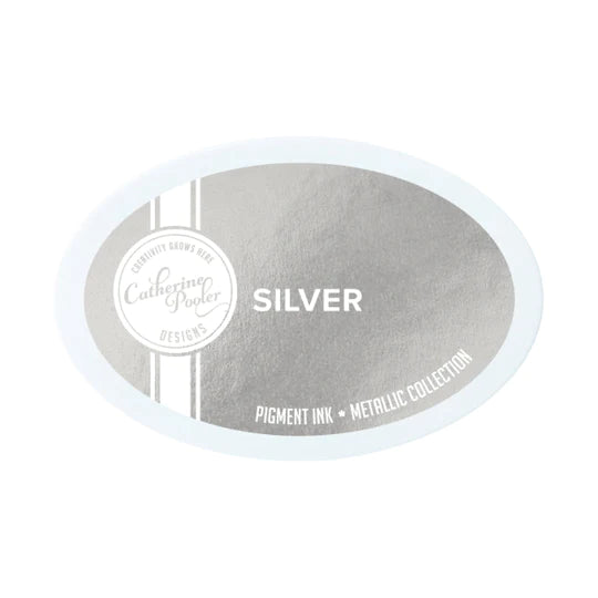Catherine Pooler - Metallic Pigment Ink Pad - Silver. Light and cool, silver is a neutral color that will go with any color combination and this metallic formula will add an eye-catching finish to your stamped image or sentiments. Available at Embellish Away located in Bowmanville Ontario Canada.