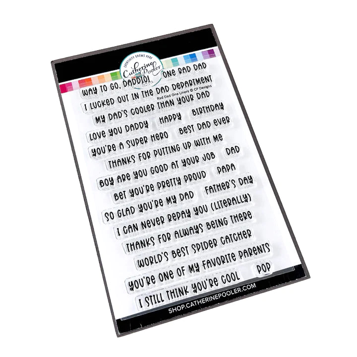 Catherine Pooler - One Liners Stamp Set - Rad Dad. Send Dad a note to let him know he's still cool in your books with the Rad Dad One Liners Stamp Set. Available at Embellish Away located in Bowmanville Ontario Canada.