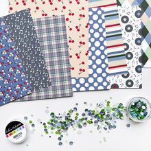 Load image into Gallery viewer, Catherine Pooler - Patterned Paper - Bobby Soxer. The Bobby Soxer Patterned Paper is inspired by life and music of the 1940&#39;s. Tweed, tiny flowers and argyle socks- this paper pack has fabric and textile inspired patterns and music inspired prints! Available at Embellish Away located in Bowmanville Ontario Canada.
