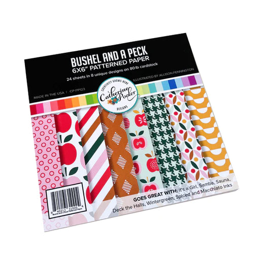 Catherine Pooler - Patterned Paper - Bushel and a Peck. I love this paper....a bushel and a peck! The Bushel and a Peck Patterned Paper features a fun and modern mix of apple prints and fun patterns. Available at Embellish Away located in Bowmanville Ontario Canada.