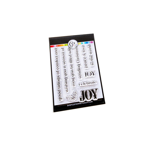 Catherine Pooler - Sentiment Stamps - Holiday Joy. Designed to pair beautifully with the Festive Joy Word Die, it’s ideal for sending peace, love, and joy this season. Make your festive messages shine with this essential sentiment set! Available at Embellish Away located in Bowmanville Ontario Canada.