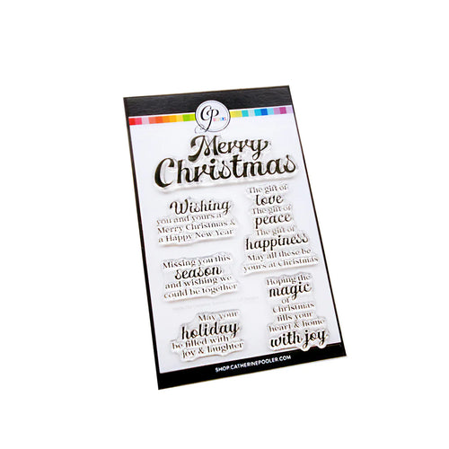 Catherine Pooler - Sentiment Stamps - Inside Out Christmas. Featuring a large “Merry Christmas” stamp, this set boasts a delightful mix of script and block fonts, perfect for adding a festive touch to your holiday creations. Available at Embellish Away located in Bowmanville Ontario Canada.