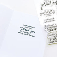 Load image into Gallery viewer, Catherine Pooler - Sentiments Stamp Set - Inside Out Gratitude. Grab the Inside Out Gratitude Sentiment Stamp Set for the perfect thanks. This set was designed with sentiments that will work beautifully inside or outside of your cards. Available at Embellish Away located in Bowmanville Ontario Canada.
