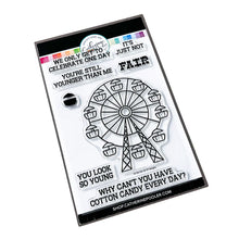 Load image into Gallery viewer, Catherine Pooler - Stamp &amp; Die Set - At the Fair. The icon of the fair coming to town is the Ferris Wheel. The At the Fair Stamp Set and coordinating dies features a Ferris Wheel stamp with a fill in for each car. Available at Embellish Away located in Bowmanville Ontario Canada.
