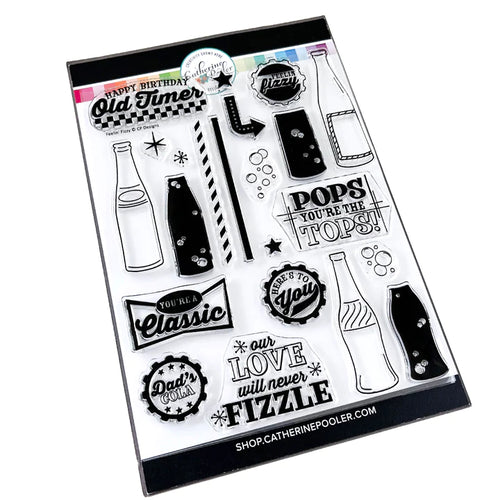 Catherine Pooler - Stamp & Die Set - Feelin' Fizzy. The Feelin' Fizzy 6x8 Stamp Set with coordinating Dies is jam packed with nostalgic soda pop bottle stamps and retro sentiments just right for your Pop! Available at Embellish Away located in Bowmanville Ontario Canada.