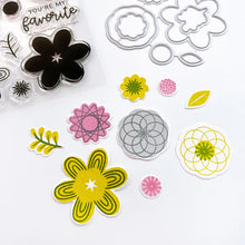 Load image into Gallery viewer, Catherine Pooler - Stamp &amp; Die Set - My Favorite Floral. A favorite mix of spirograph inspired doodles and floral blooms come together to make My Favorite Floral Stamp Set and Dies. Available at Embellish Away located in Bowmanville Ontario Canada Example by brand ambassador.
