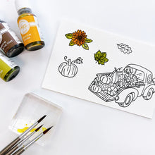 Charger l&#39;image dans la galerie, Catherine Pooler - Stamp &amp; Die Set - Pumpkin Pick-Up. Straight from the farm, this Set is the quintessential fall image! Color in this large line art image of a vintage truck filled to the brim with hay, sunflowers and of course- the pumpkins! Available at Embellish Away located in Bowmanville Ontario Canada. Example by brand ambassador.
