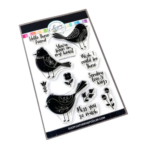 Catherine Pooler - Stamp & Die Set - Quilted Birds. Who wouldn't love the sweet birds in the Quilted Birds Set? This set of patterned birds and flower stamps is perfect for any occasion. Available at Embellish Away located in Bowmanville Ontario Canada