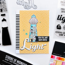 Cargar imagen en el visor de la galería, Catherine Pooler - Stamp &amp; Die Set - Scenic Lighthouses. The Scenic Lighthouses Set has three unique, hand drawn lighthouses. The outline lighthouse image is perfect for coloring with ink pads and Blender Pens or Copic or Alcohol Markers. Available at Embellish Away located in Bowmanville Ontario Canada. Example by brand ambassador.
