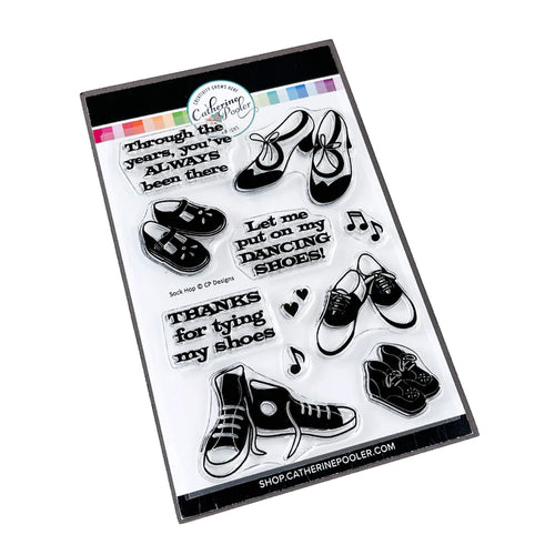 Catherine Pooler - Stamp & Die Set - Sock Hop. Travel the decades with these adorable and iconic shoe images in the Sock Hop Stamp Set and the coordinating Dies. Available at Embellish Away located in Bowmanville Ontario Canada.