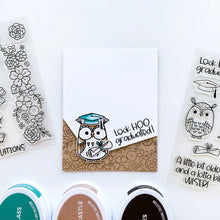 Load image into Gallery viewer, Catherine Pooler - Stamp &amp; Die Set - Who&#39;s Hoo. Hoo&#39;s the cutest little card maker you ever did see? The Who&#39;s Hoo Set is a perfect flock of feathered friends ready to celebrate.  Available at Embellish Away located in Bowmanville Ontario Canada. Example by brand ambassador.
