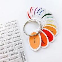 Cargar imagen en el visor de la galería, Catherine Pooler - Stamps - Party Colors. Updated to include the new 2023 Colors! Label your swatches and get organized with the Party Colors Stamp Set. This set includes each of the Party Color Ink Names as an individual stamp. Available at Embellish Away located in Bowmanville Ontario Canada. Example by brand ambassador.
