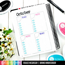 Load image into Gallery viewer, Catherine Pooler - Stencil - Weekly Nine. The Weekly Nine Stencil is a handy grid to cover both weekly layouts as well as other list pages you may need to put together. Available at Embellish Away located in Bowmanville Ontario Canada. Example by Ashlee McGregor
