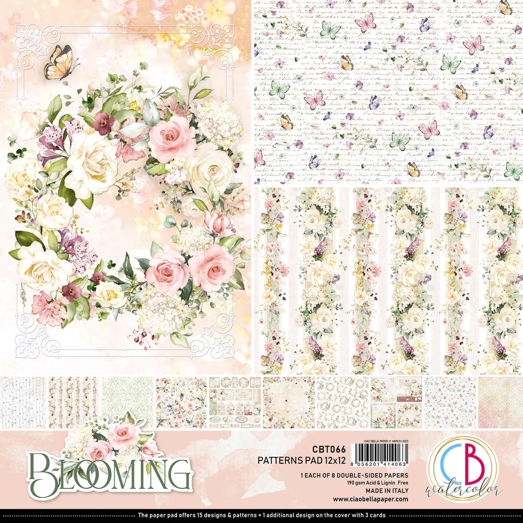 Ciao Bella - 12x12 Patterns Pad - 8 Sheets - Blooming. Winter has passed: the sun gets warmer, the days are longer and bring us to the season of fragrant blossoms, petals and sparkling air that slowly advances there is no doubt, Spring is upon us! Available at Embellish Away located in Bowmanville Ontario Canada.