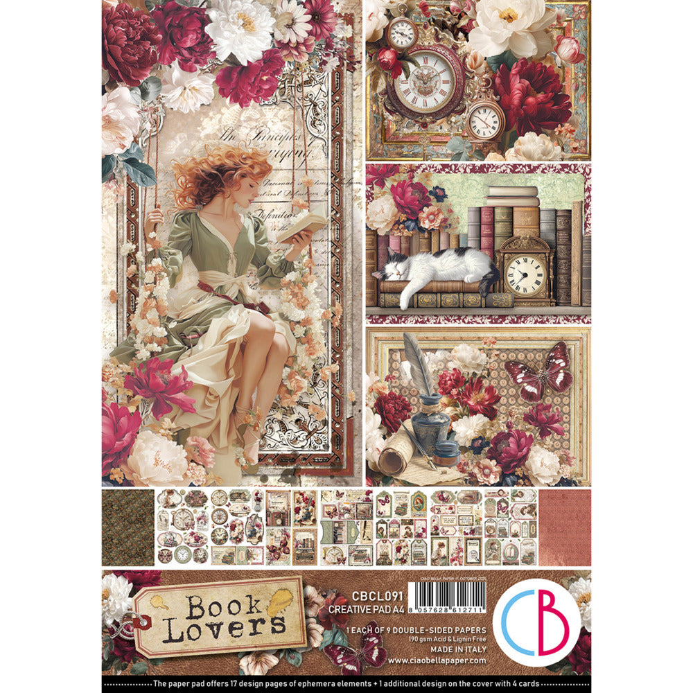 Ciao Bella - A4 Creative Pad - Book Lovers Includes 9 Sheets. Available at Embellish Away located in Bowmanville Ontario Canada.