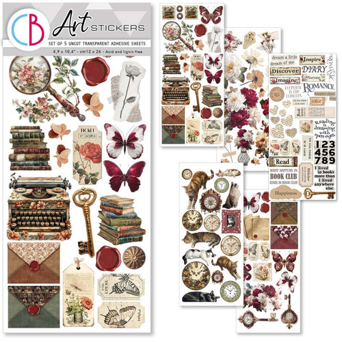 Ciao Bella - Art Stickers Uncut Transparent Adhesive Sheets - Book Lover. Includes 5 sheets. Available at Embellish Away located in Bowmanville Ontario Canada.