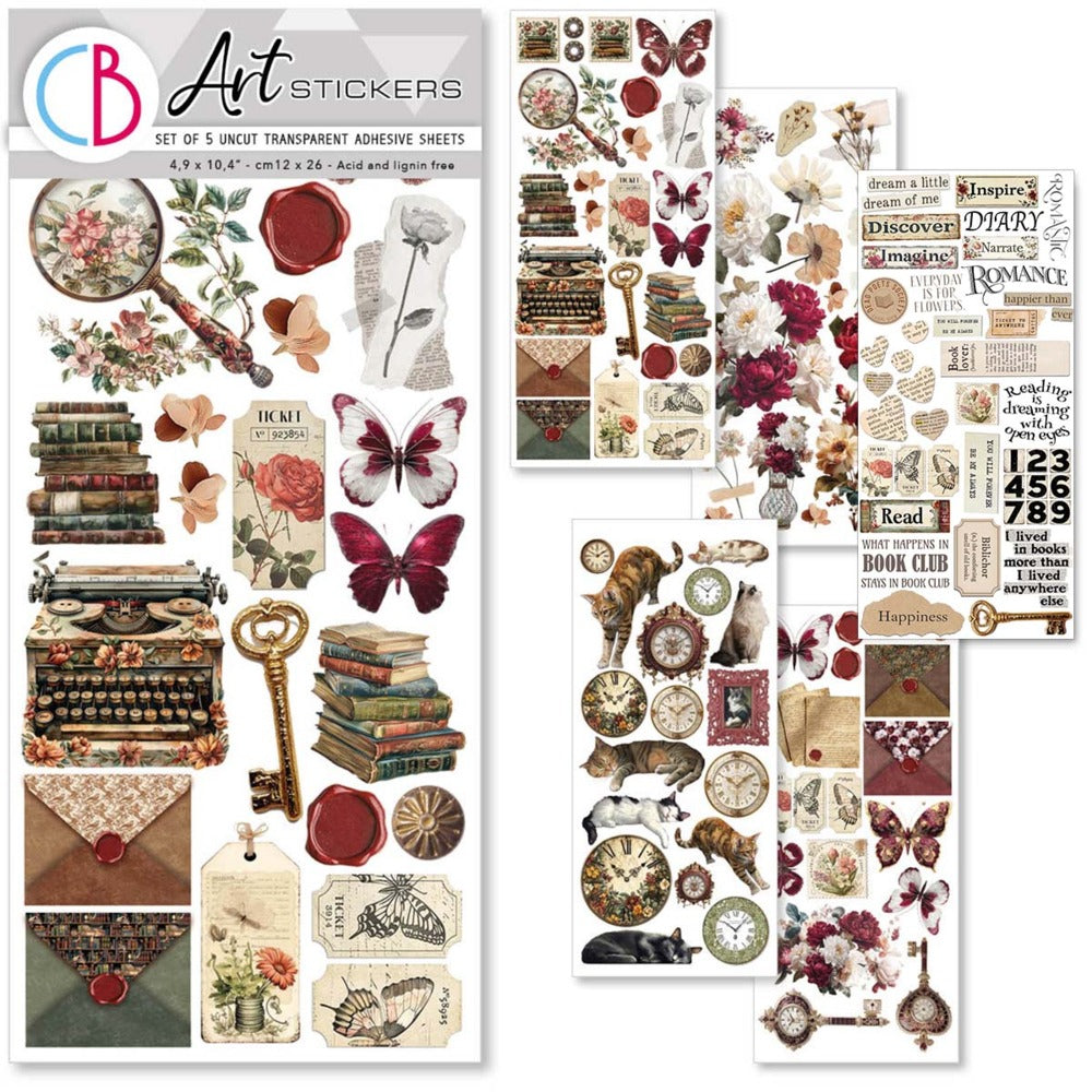 Ciao Bella - Art Stickers Uncut Transparent Adhesive Sheets - Book Lover. Includes 5 sheets. Available at Embellish Away located in Bowmanville Ontario Canada.