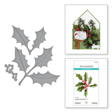 Load image into Gallery viewer, Spellbinders - Etched Dies By Susan Tierney-Cockburn - Snow Garden - American Holly. This set of three thin metal cutting dies creates a lovely holly sprig, perfect for adorning cards and packages alike. Available at Embellish Away located in Bowmanville Ontario Canada.
