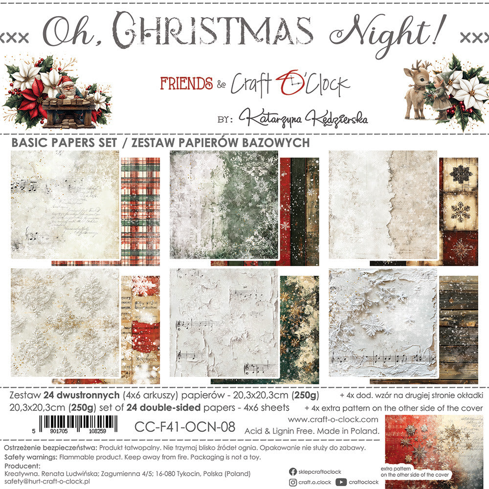 Craft O'Clock - 8X8 Basics Paper Pad - Oh Christmas Night. Available at Embellish Away located in Bowmanville Ontario Canada.