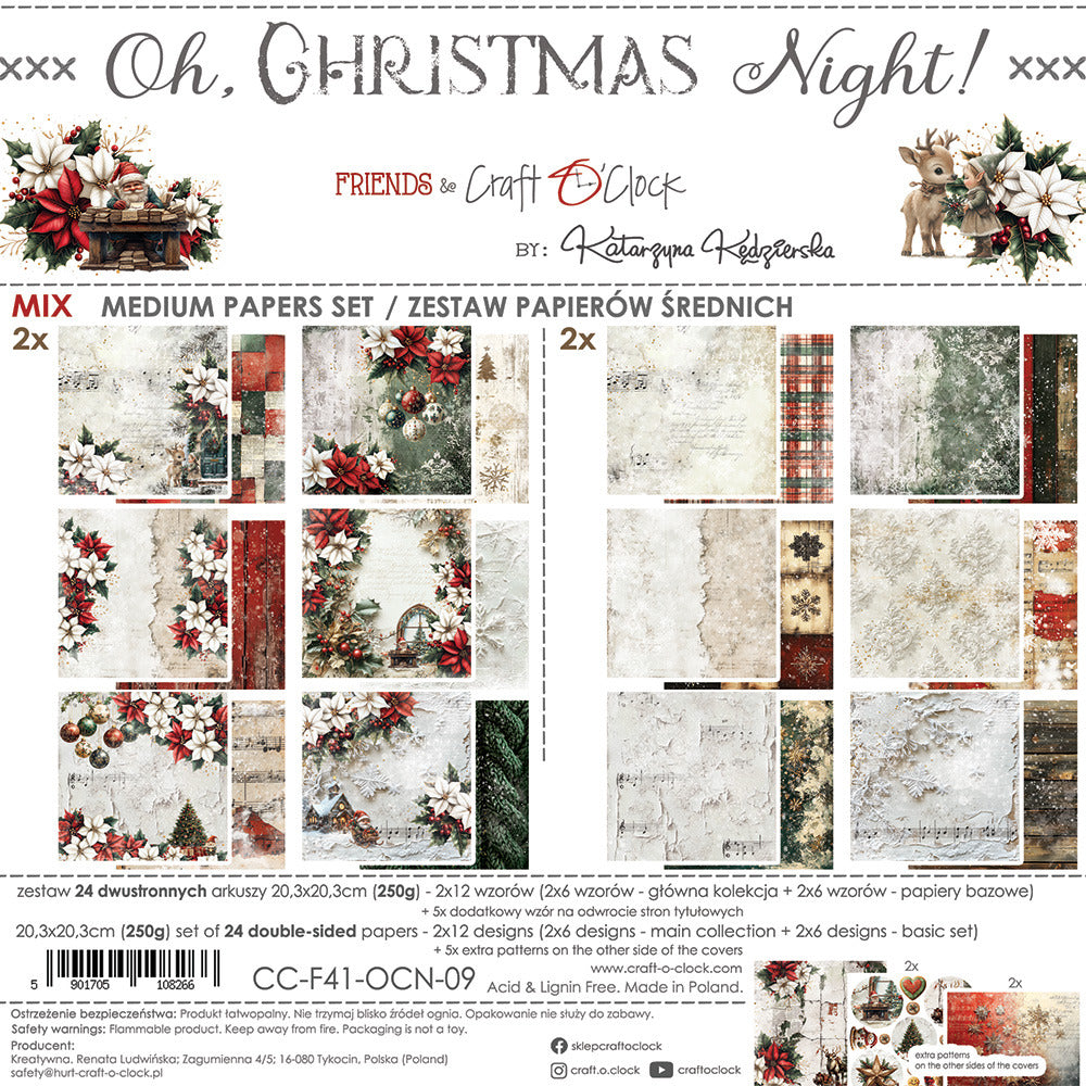 Craft O'Clock - 8X8 Mix Paper Pad - Oh Christmas Night. Available at Embellish Away located in Bowmanville Ontario Canada.