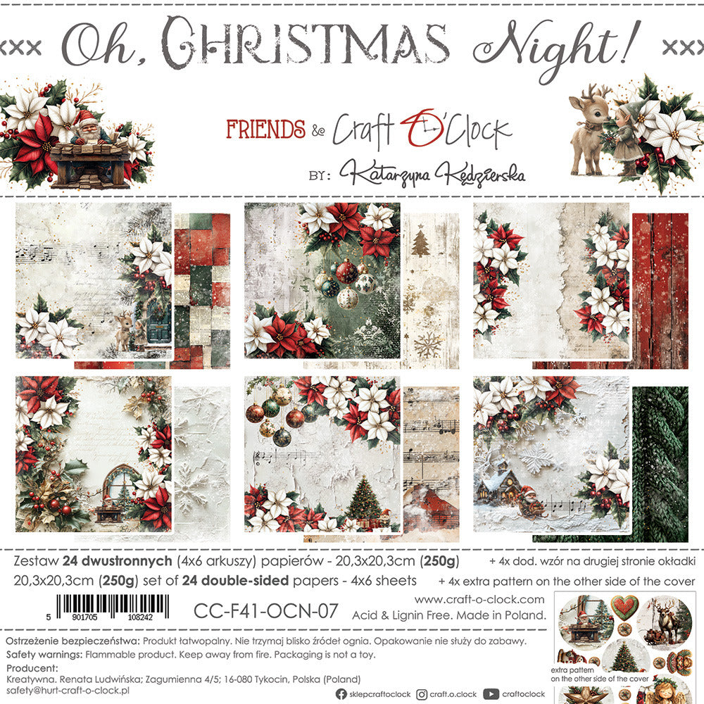 Craft O'Clock - 8X8 Paper Pad - Oh Christmas Night. Available at Embellish Away located in Bowmanville Ontario Canada.