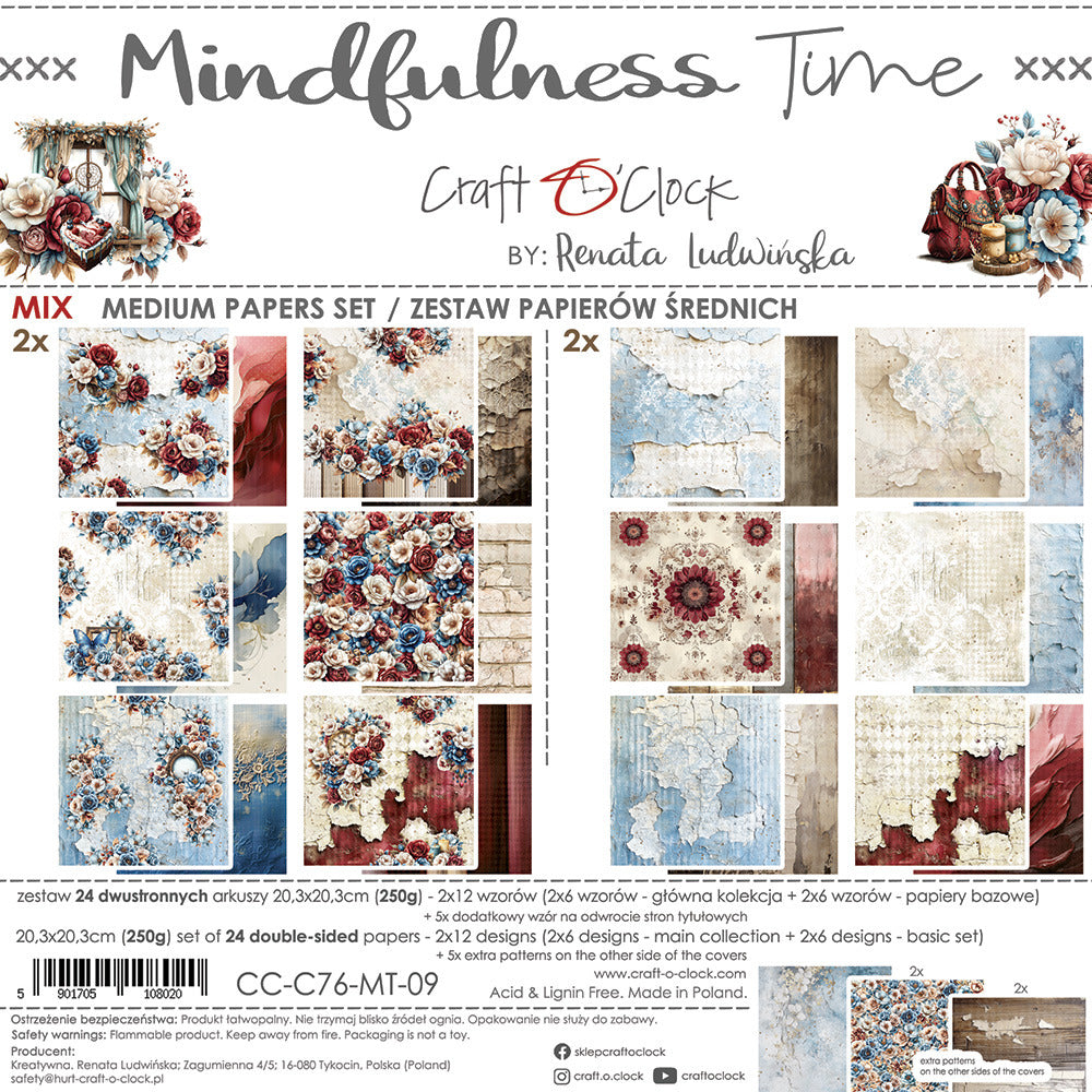 Craft O'Clock - 8X8 Mix Paper Pad - Mindfulness Time. Available at Embellish Away in Bowmanville Ontario Canada.