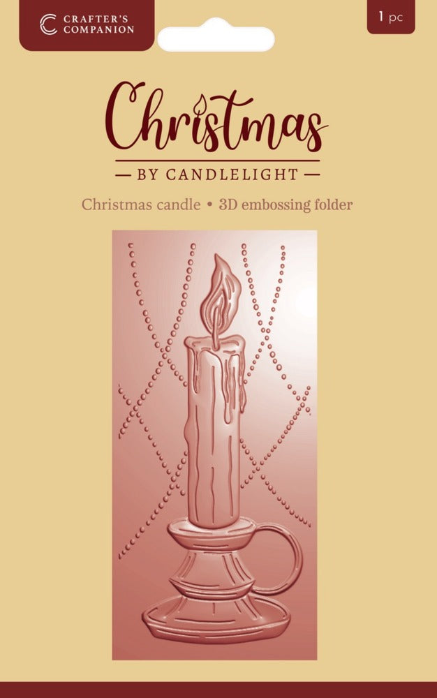 Crafter's Companion - 3D Embossing Folder - Christmas by Candlelight - Christmas Candle. Size: 2.75''x5.75''. At Embellish Away in Bowmanville Ontario Canada.
