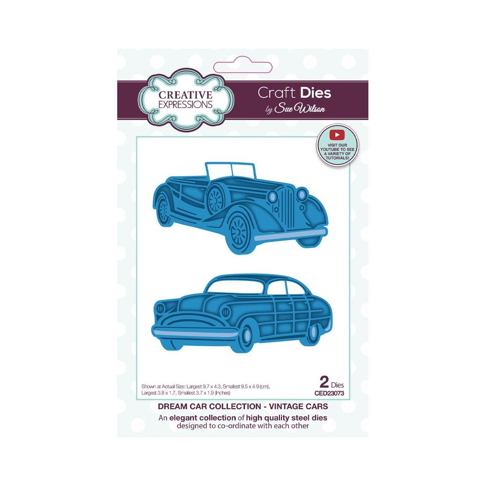 Creative Expressions - Craft Die By Sue Wilson - Vintage Cars. This Vintage Cars craft die from Sue's Dream Car collection is perfect to create cards and projects for the man in your life for all occasions. Available at Embellish Away located in Bowmanville Ontario Canada.