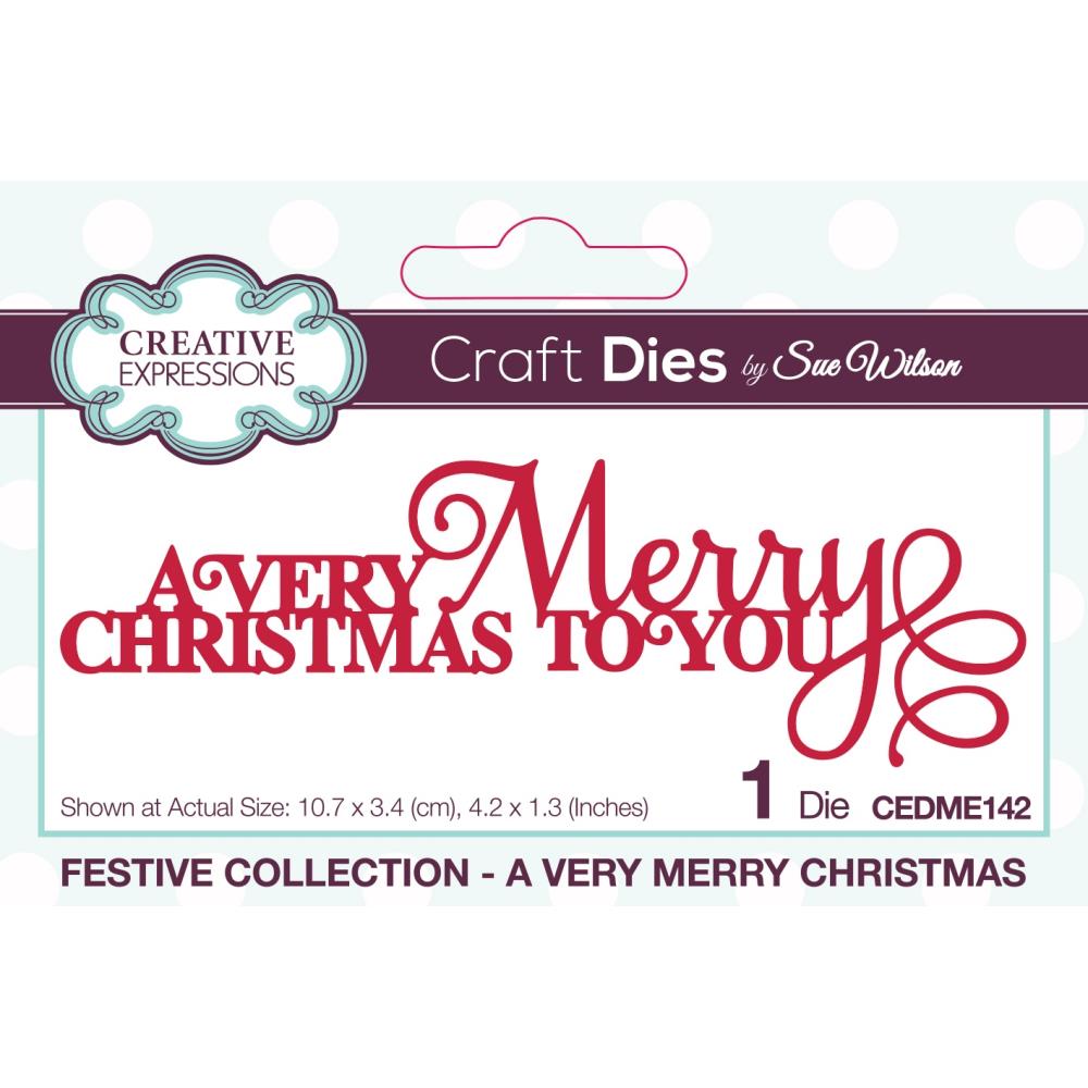 Creative Expressions - Craft Dies By Sue Wilson - A Very Merry Christmas. This A Very Merry Christmas Craft Die is perfect to add the finishing touch to your Festive cards and paper craft projects. Available at Embellish Away located in Bowmanville Ontario Canada.