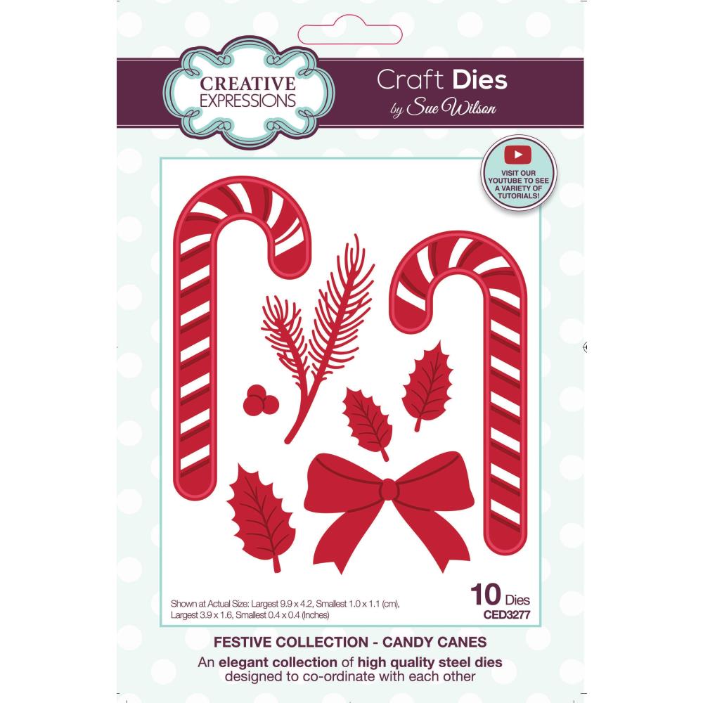 Creative Expressions - Craft Dies By Sue Wilson - Festive Candy Canes. This Festive Candy Canes is a gorgeous die set that will be a great addition to your festive paper craft stash. Perfect for all your cards and craft projects. Available at Embellish Away located in Bowmanville Ontario Canada.