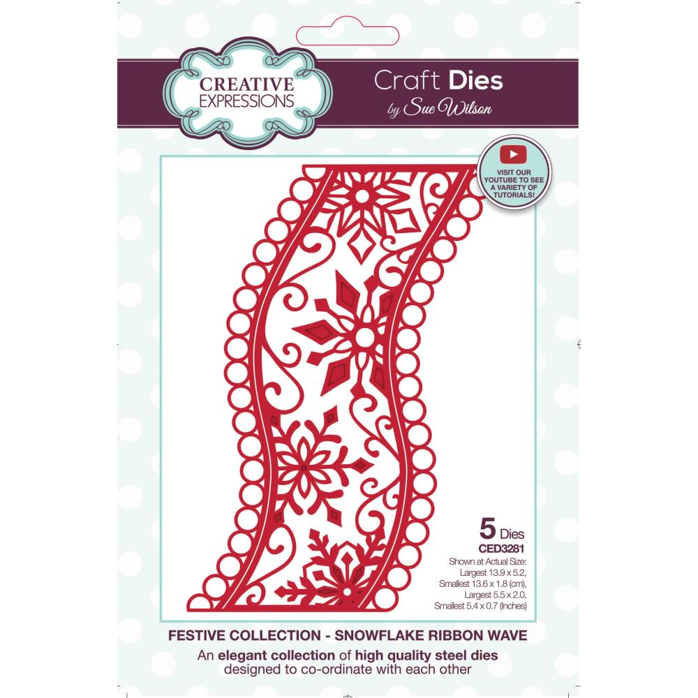 Creative Expressions - Craft Dies By Sue Wilson - Festive Snowflake - Ribbon Wave. This Festive Snowflake Ribbon Wave is a gorgeous die set that will be a great addition to your festive paper craft stash. Available at Embellish Away located in Bowmanville Ontario Canada.