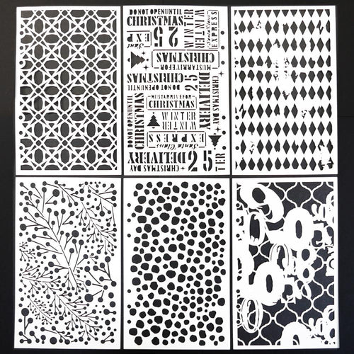 Elizabeth Craft - Stencils - 6/Pkg - Planner Stencils 3. Add dimension to a project by using color variations or different colors in the open spaces of the stencils. Use the stencils with a variety of mediums to add texture. Available at Embellish Away located in Bowmanville Ontario Canada.
