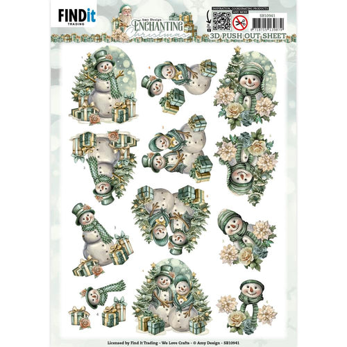 Find It Trading - Amy Design Push Out Sheet - Snowmen - Enchanting Christmas. Find It Trading pushout sheets are the perfect addition to your paper crafting projects! A fantastic die-cut decoupage sheet with three 3D images. Available at Embellish Away located in Bowmanville Ontario Canada.