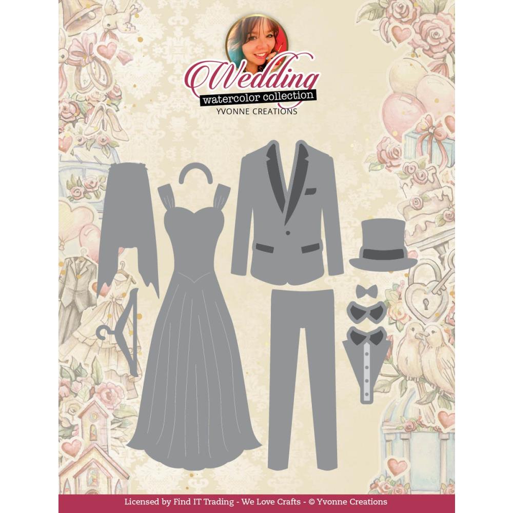 Find It Trading - Yvonne Creations - Die Wedding - Well Dressed. Dies are perfect for cards, scrapbooks, journals, gift cards, bookmarks and more. Simply cut the shapes and decorate in your favorite way. Available at Embellish Away located in Bowmanville Ontario Canada.