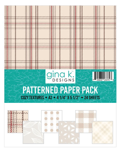 Gina K. Designs - A2 Size Patterned Paper Pack - Cozy Textures. Includes: 24 Sheets. Available at Embellish Away located in Bowmanville Ontario Canada.